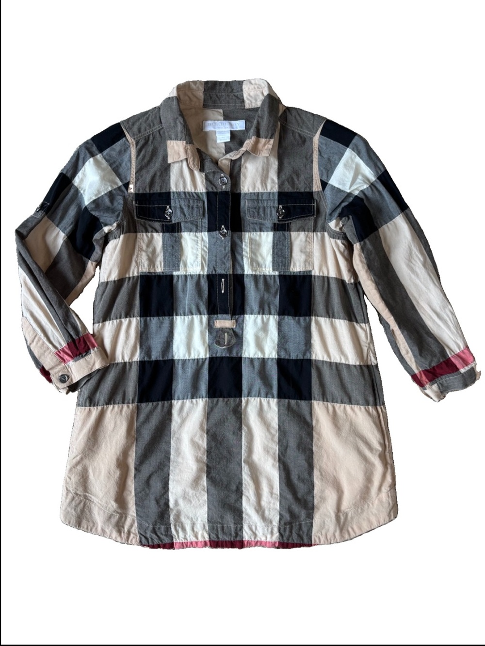Burberry Kids Plaid Button-Down Tunic Dress Size 4